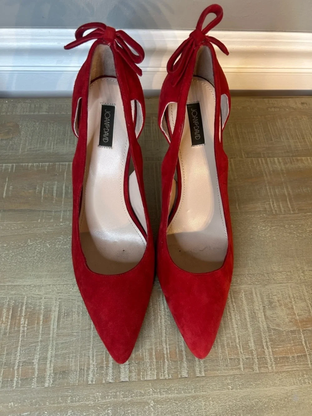 Joan & David Women’s Red Leather Pointy Toe Stiletto Heels, Size 9.5 - Picture 2 of 9